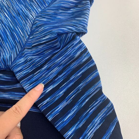 Athleta Finish Fast Spacedye Tee Women S Navy Reflective Ruched Side Gripper Hem - Picture 10 of 15